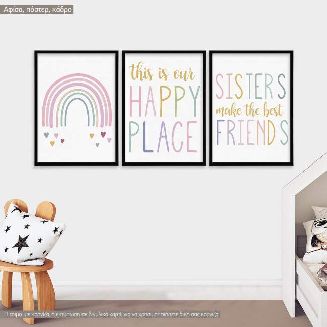 Poster Happy sisters Happy place triptych