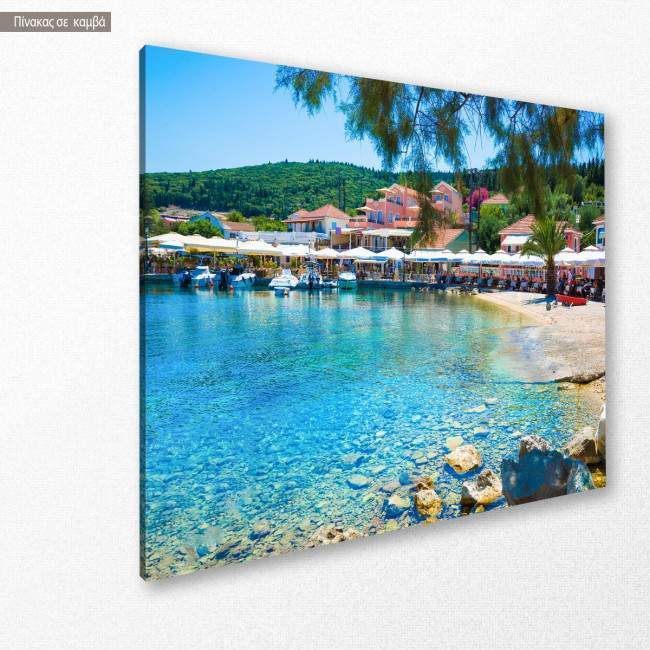 Πίνακας σε καμβά Λευκάδα, Seaport and beach, in Lefkada island, κοντινό