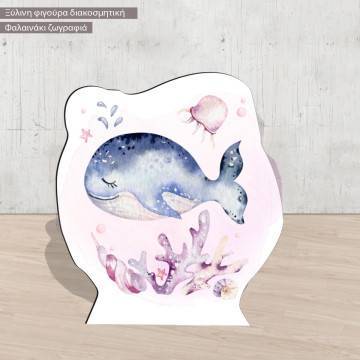 Little whale watercolor wooden figure printed 2