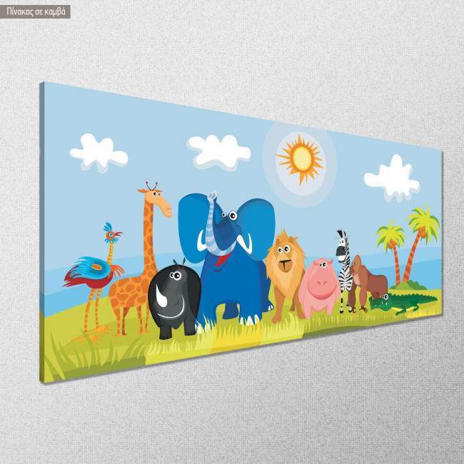 Πίνακας παιδικός σε καμβά Savana animals panoramic, κοντινό