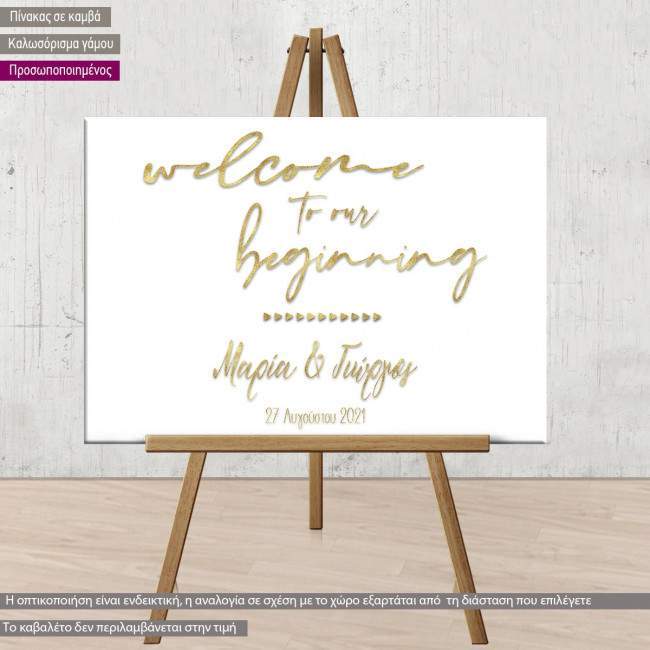 Canvas print Wedding decoration , welcome to our beginning signature
