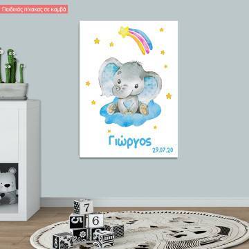 Kids canvas print Elephant watercolor blueish 2