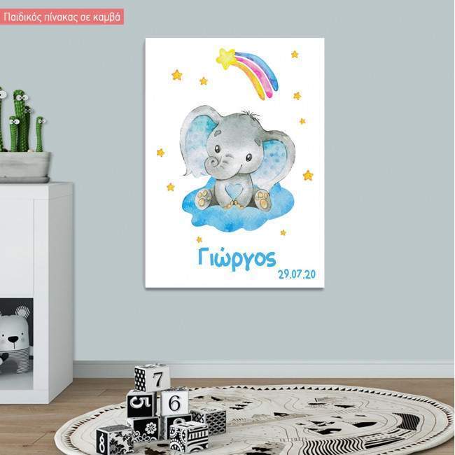 Kids canvas print Elephant watercolor blueish