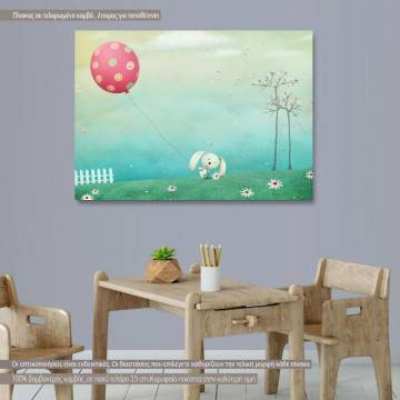 Πίνακας παιδικός σε καμβά Playful rabbit β
