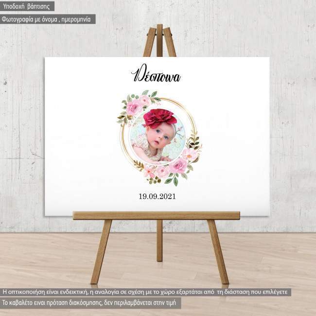 Canvas print Baptism Wishes board with photo for girls