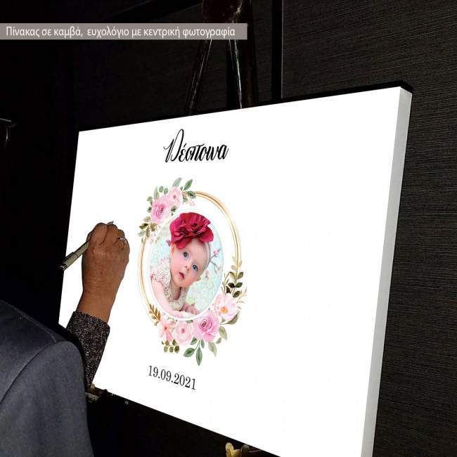 Canvas print Baptism Wishes board with photo for girls