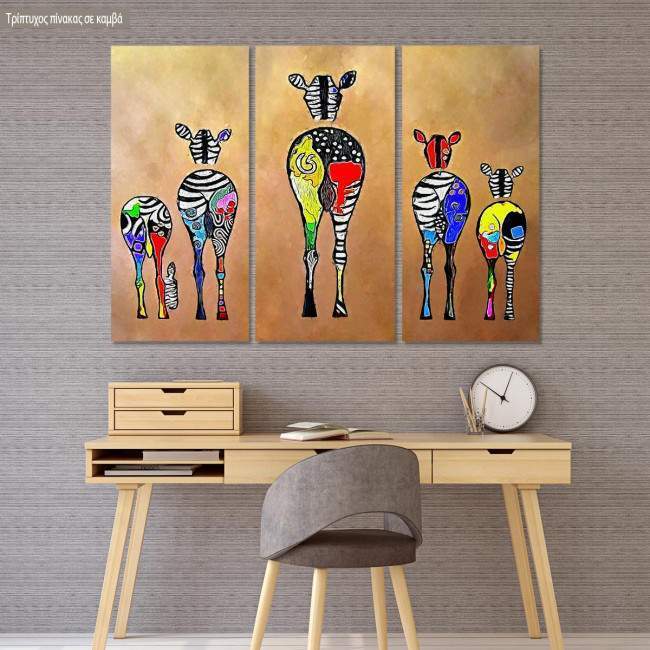 Πίνακας σε καμβά Pop art zebras, τρίπτυχος
