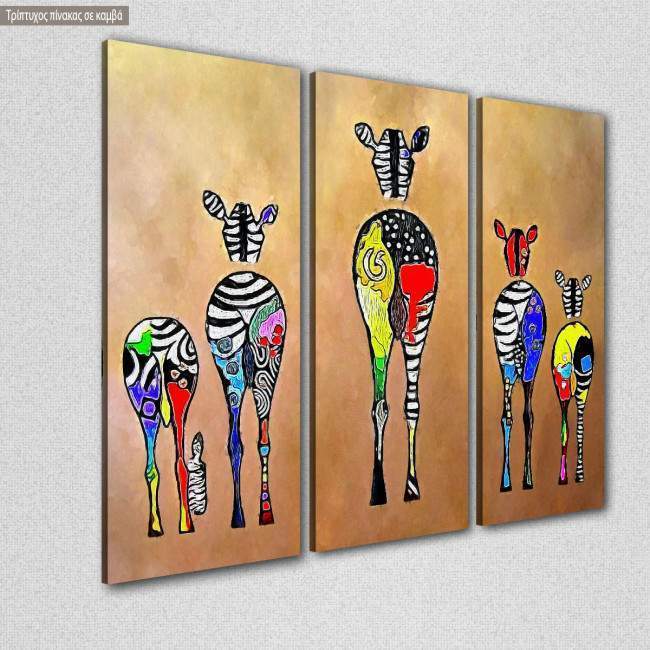 Πίνακας σε καμβά Pop art zebras, τρίπτυχος, κοντινό