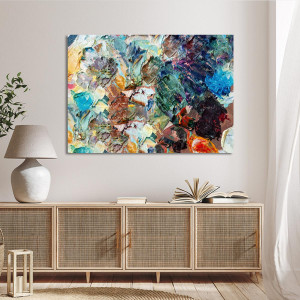 Abstract textured painting on canvas stretched, colorful oil art for living room decor 2