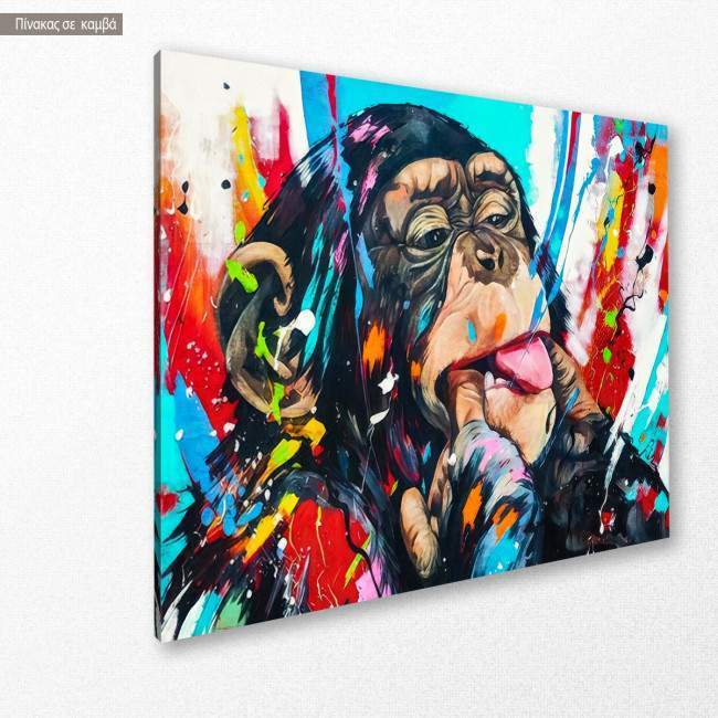 Πίνακας σε καμβά Teasing monkey painting, κοντινό. Διαθέσιμο και σε κάδρο μαύρη κορνίζα, λευκή κορνίζα, ξύλινη κορνίζα, αφίσα, πόστερ