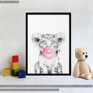 Bubble cheetah ροζ, κάδρο, μαύρη κορνίζα
