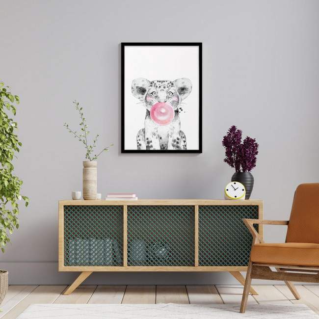 Bubble cheetah ροζ, αφίσα, πόστερ, διαθέσιμη και σε πίνακα σε καμβά, κάδρο μαύρη κορνίζα, λευκή κορνίζα, ξύλινη κορνίζα