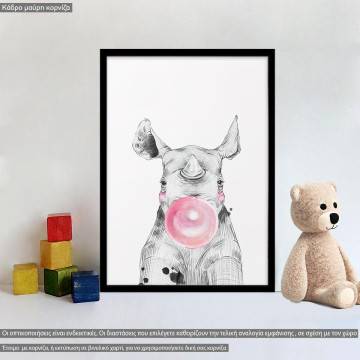 Bubble rhinoceros, pink κάδρο, μαύρη κορνίζα