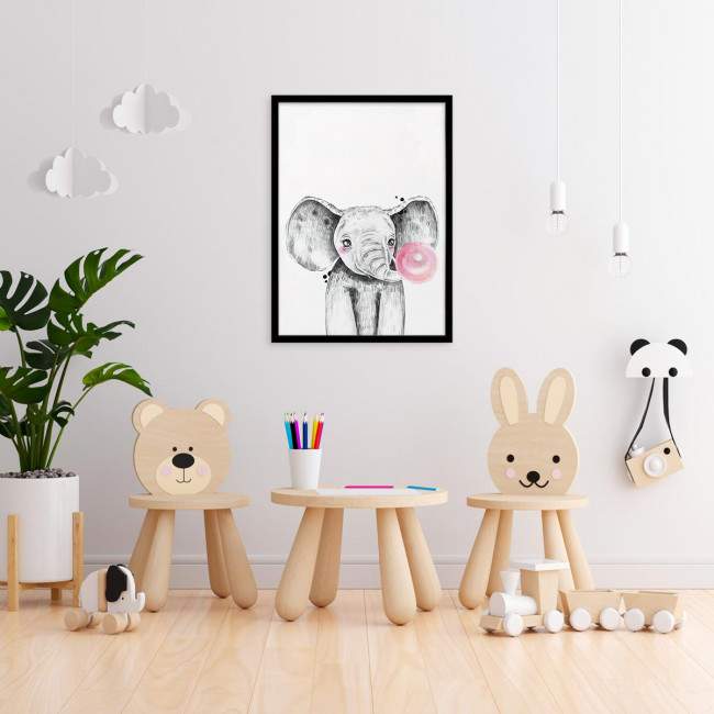 Bubble elephant ροζ, αφίσα, πόστερ, διαθέσιμη και σε πίνακα σε καμβά, κάδρο μαύρη κορνίζα, λευκή κορνίζα, ξύλινη κορνίζα
