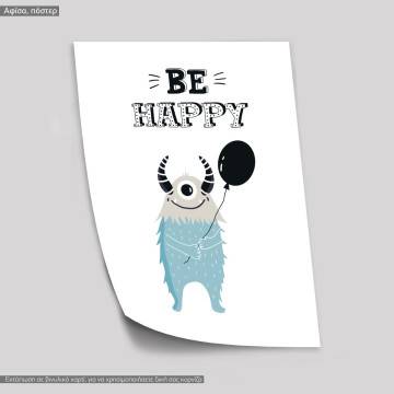 Be happy monster, κάδρο, μαύρη κορνίζα 2