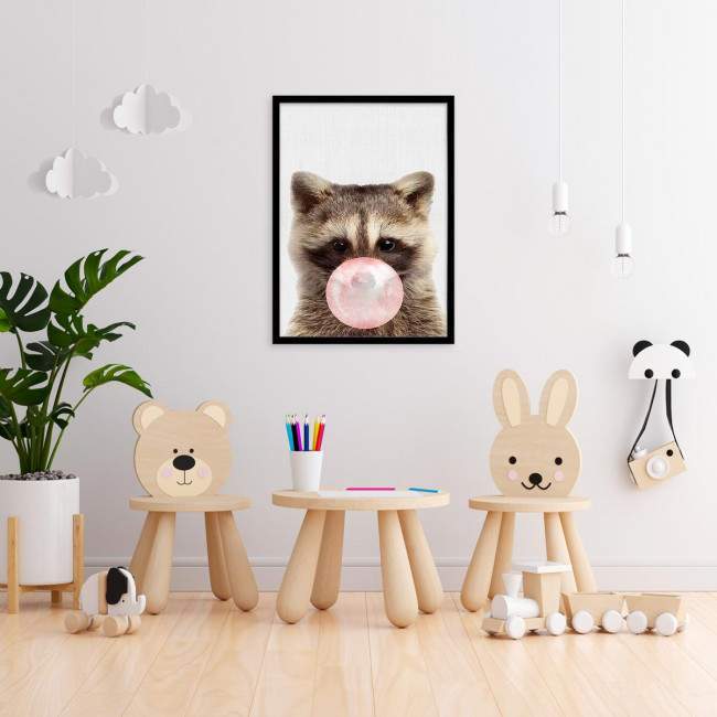 Bubble baby raccoon, αφίσα, πόστερ, διαθέσιμη και σε πίνακα σε καμβά, κάδρο μαύρη κορνίζα, λευκή κορνίζα, ξύλινη κορνίζα