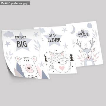 Kids canvas print Dream Big, with bear,3 panels 2