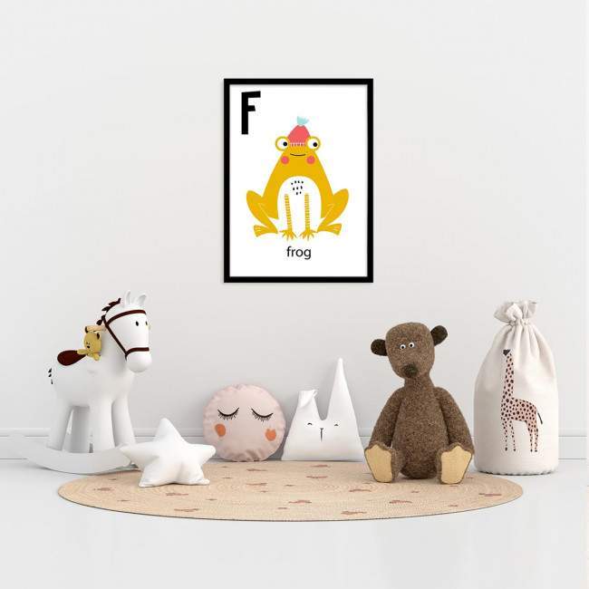 F frog , Αλφάβητο Αγγλικό, αφίσα, πόστερ, διαθέσιμη και σε πίνακα σε καμβά, κάδρο μαύρη κορνίζα, λευκή κορνίζα, ξύλινη κορνίζα