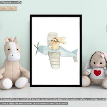 Flying rabbit watercolor, poster