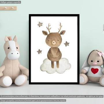 Baby deer watercolor, κάδρο, μαύρη κορνίζα