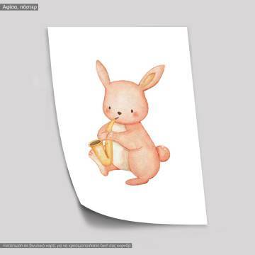 Baby hare watercolor, κάδρο, μαύρη κορνίζα 2