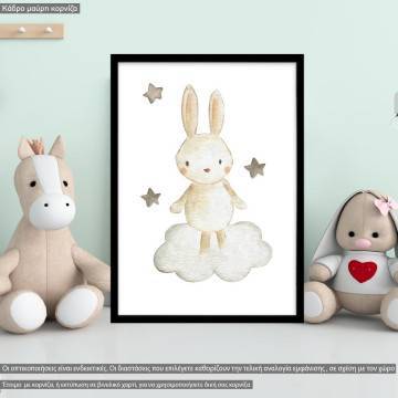 Baby rabbit watercolor, κάδρο, μαύρη κορνίζα