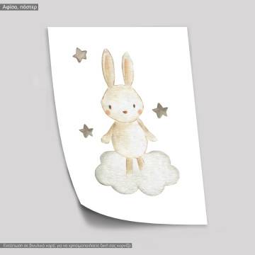 Baby rabbit watercolor, κάδρο, μαύρη κορνίζα 2