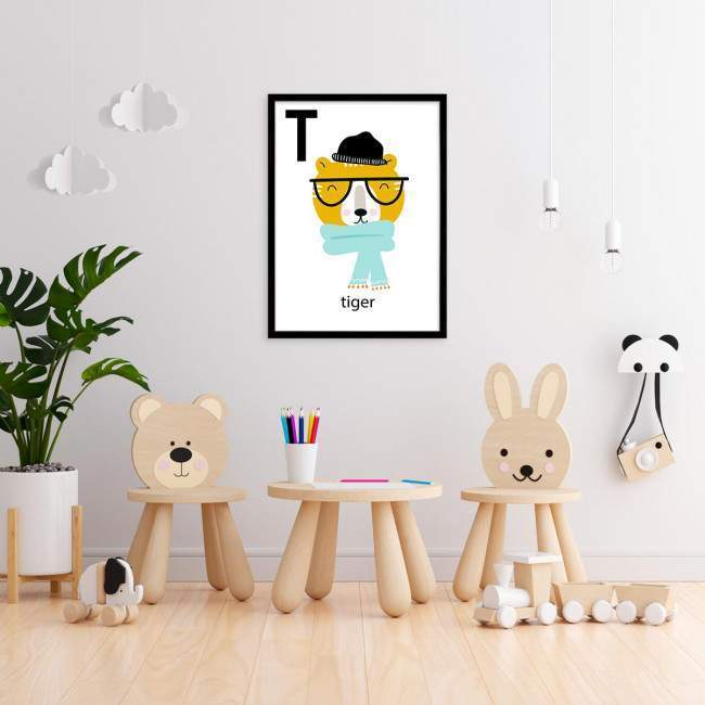 T tiger, Αλφάβητο Αγγλικό, αφίσα, πόστερ, διαθέσιμη και σε πίνακα σε καμβά, κάδρο μαύρη κορνίζα, λευκή κορνίζα, ξύλινη κορνίζα