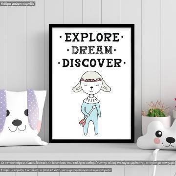 Explore dream boy, Σκανδιναβικό στυλ, κάδρο, μαύρη κορνίζα