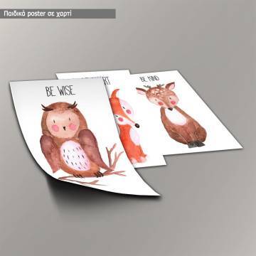 Kids canvas print Woodland animals set 3 panels 2