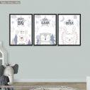 Kids canvas print Dream Big, bear, owl,3 panels