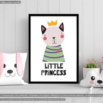 Γατάκι Little princess, Σκανδιναβικό στυλ, κάδρο, μαύρη κορνίζα 