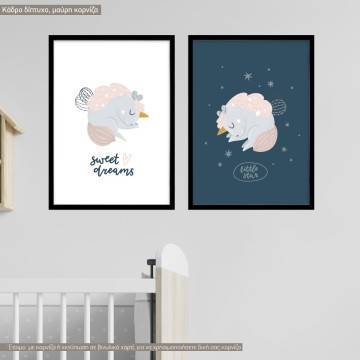 Kids canvas print Sleepy Unicorn, diptych