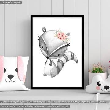 Poster Racoon gray pink watercolor