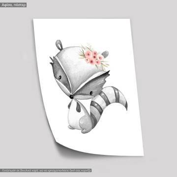 Poster Racoon gray pink watercolor 2