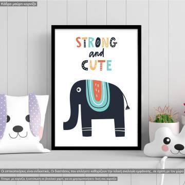 Ελέφαντας strong and cute, Σκανδιναβικό στυλ, κάδρο, μαύρη κορνίζα 