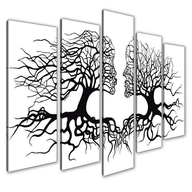 Πίνακας σε καμβά Trees kiss, πεντάπτυχος