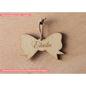Wooden tag bow with wishes 2