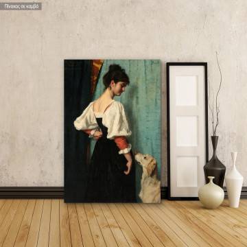 Canvas print Young Italian woman with the dog Puck, Schwartze T.