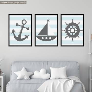 Kids canvas print nautical theme,3 panels