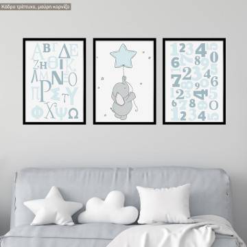 Kids canvas print Reach for the stars, little elephant stars,3 panels