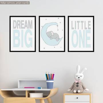 Kids canvas print Dream Big Little One, little elephant at moon,3 panels