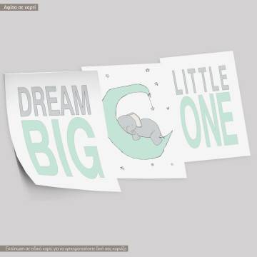 Kids canvas print Dream Big Little One, little elephant at moon,3 panels 2