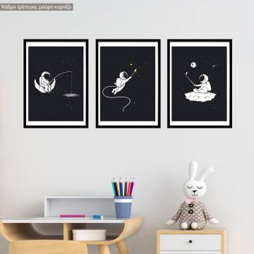 Αστροναύτης, τρίπτυχος, κάδρο, μαύρη κορνίζα