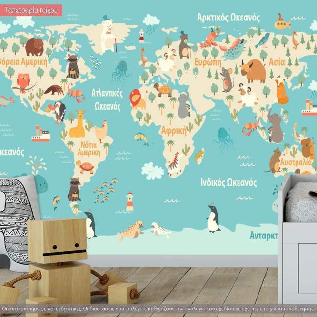 Wallpaper Map with animals, Greek