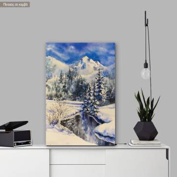 Πίνακας σε καμβά Ποτάμι στο βουνό, River and snowy mountains