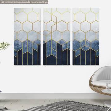 Πίνακας σε καμβά Geometric hexagons  blue, τρίπτυχος