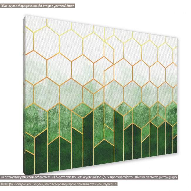 Πίνακας σε καμβά Geometric hexagons  green, κοντινό. Διαθέσιμο και σε κάδρο μαύρη κορνίζα, λευκή κορνίζα, ξύλινη κορνίζα, αφίσα, πόστερ