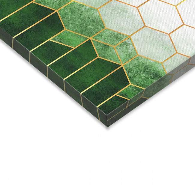 Πίνακας σε καμβά Geometric hexagons  green, λεπτομέρεια