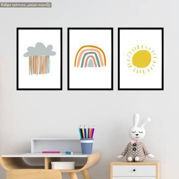 Rainbow clouds sun, Poster, Boho style